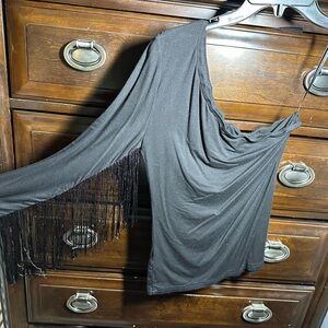 Zara Black Top with Fringe Detail